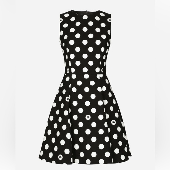 Dolce & Gabbana Black and White Polka Dot Midi Dress - Picture 1 of 10